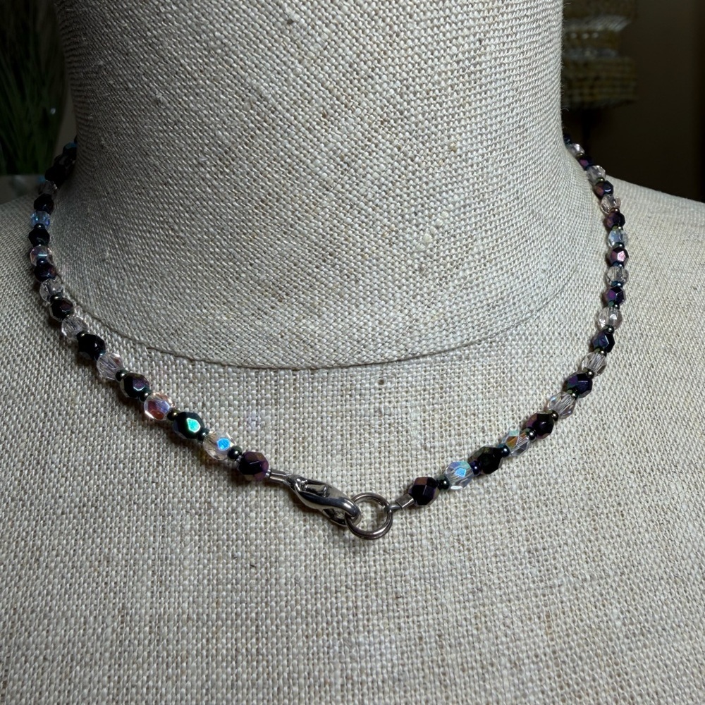 Vintage 1950s/60s Black & Clear AB Crystal Beaded Necklace Choker